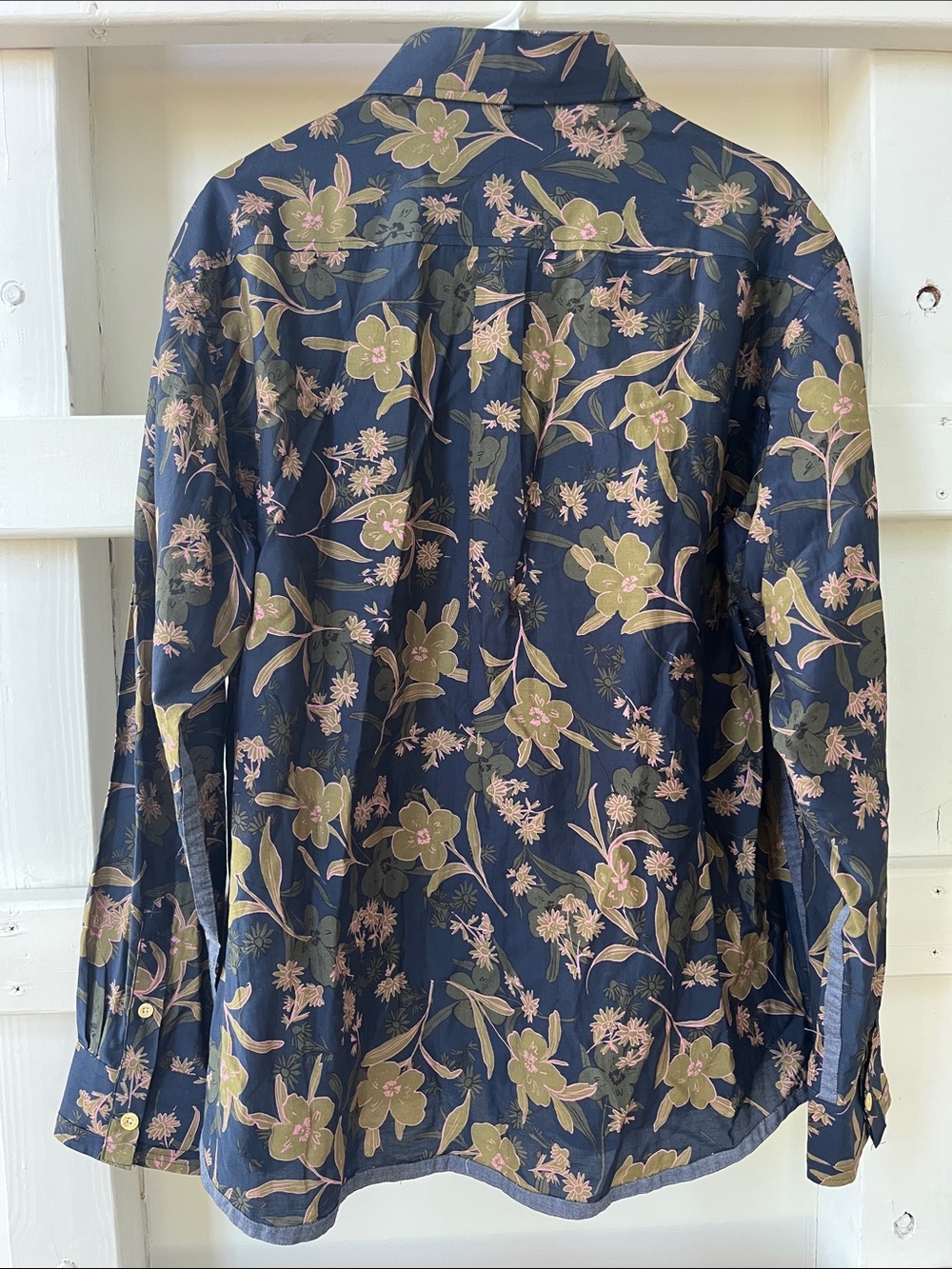 Descendant of Thieves Floral Button-Up Shirt in Navy with Pink & Olive - Picture 3 of 7